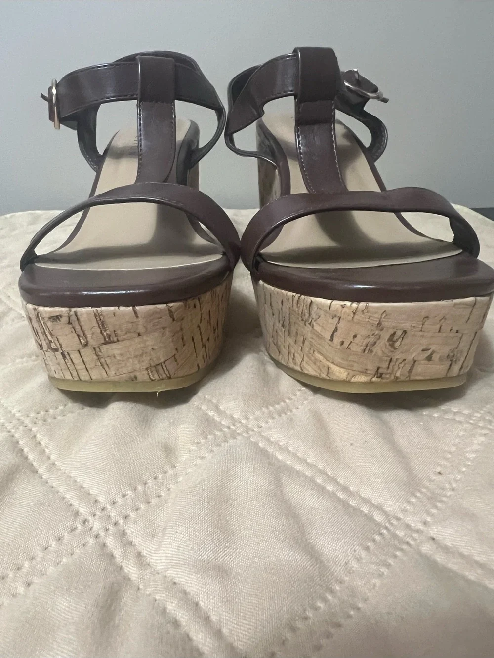 Journee Collection Brown Cork Platform Wedge Sandals